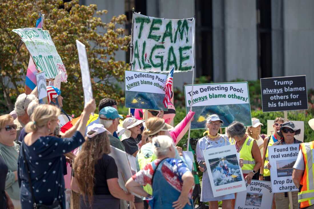 Hearn's supporters rally outside the District of Columbia Courthouse during an early September hearing.