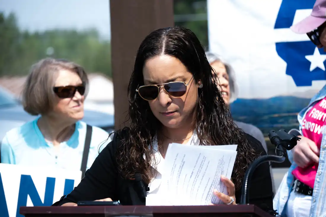 Alani Bankhead, the Democratic candidate for U.S. Senate in Montana, is seen here preparing for a rally in East Helena, Mont. on August 10, 2026 — the last day that ballots could be changed. Bankhead verified she was not dropping out of the race.
