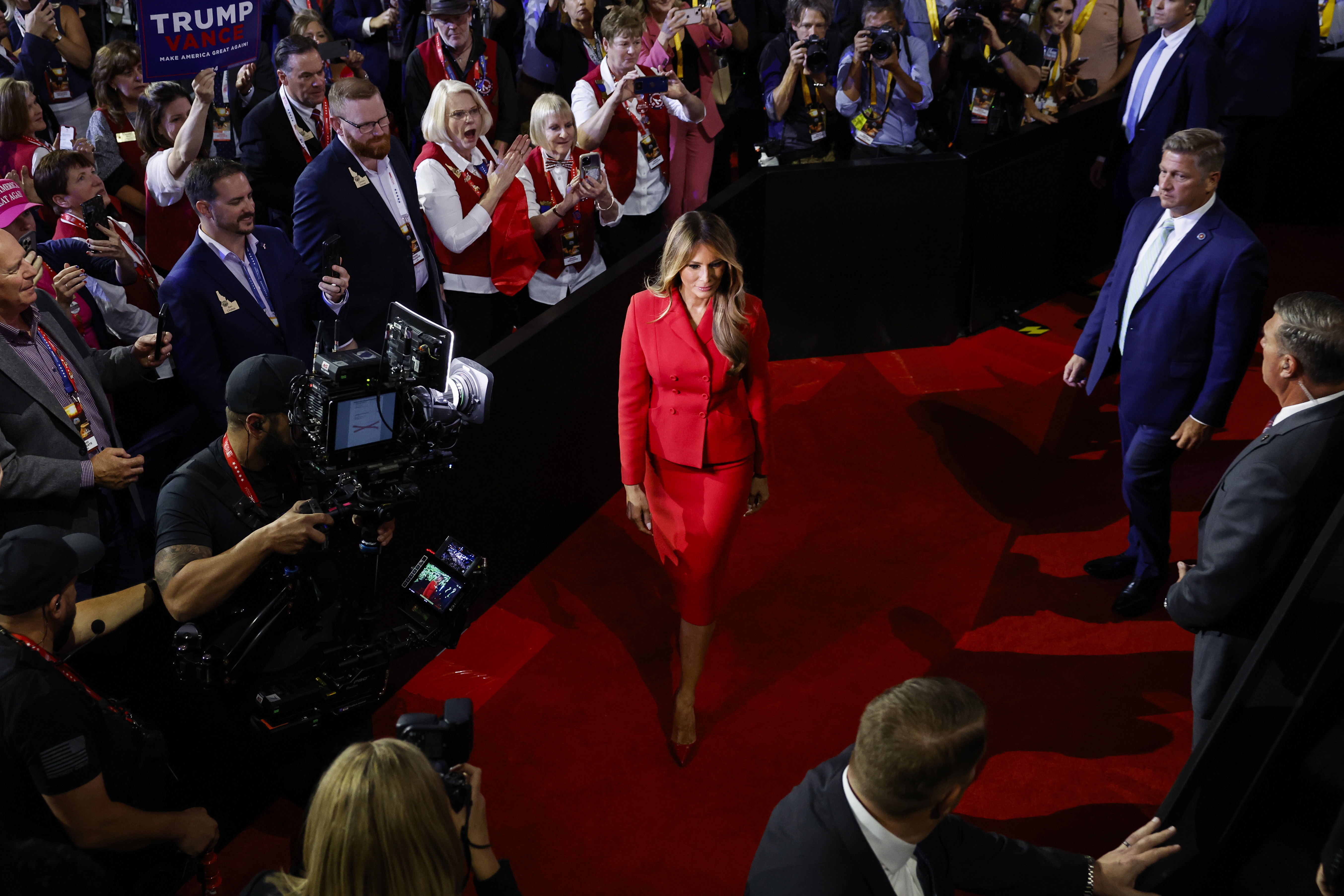 “Why should anyone other than the woman herself have the power to determine what she does with her own body?" Melania Trump asks in her new memoir, according to an early excerpt published by The Guardian. The former first lady is seen here alongside her husband, former President Donald Trump, in cardboard cutouts at a campaign rally in Johnstown, Pa.