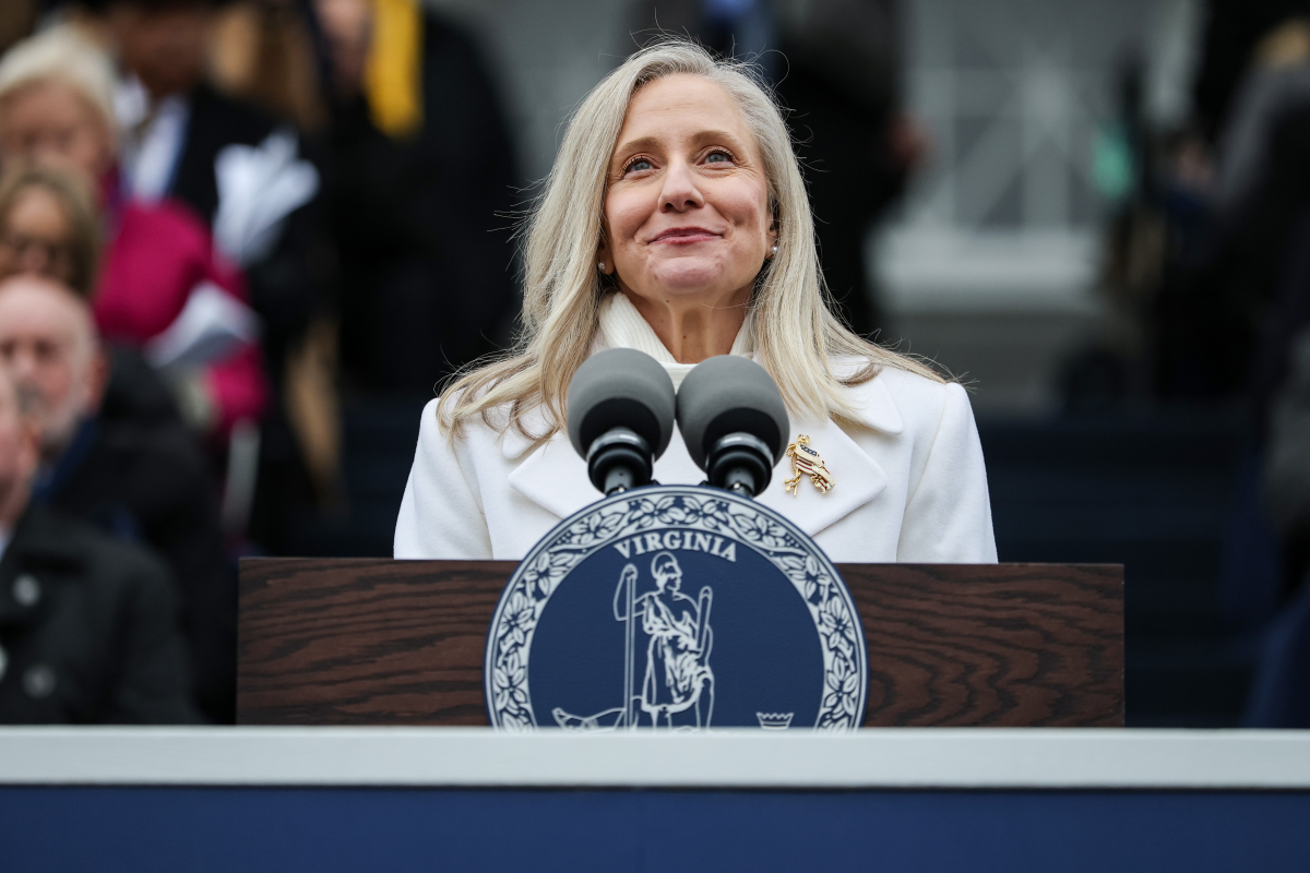Virginia Gov. Abigail Spanberger speaks after being sworn in to office at the Virginia State Capitol in January. Spanberger will deliver the official Democratic response to President Trump's State of the Union address.