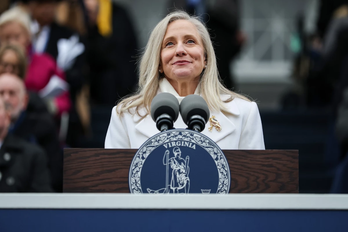 Virginia Governor Abigail Spanberger speaks after being sworn into office at the Virginia State Capitol in January. Spanberger will deliver the official Democratic response to President Trump's State of the Union address.