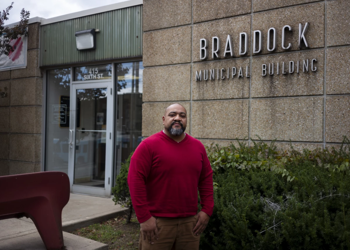 Braddock Borough Manager, Lou Ransom Jr., poses for a portrait in Braddock, Pa., on Oct. 16, 2024.