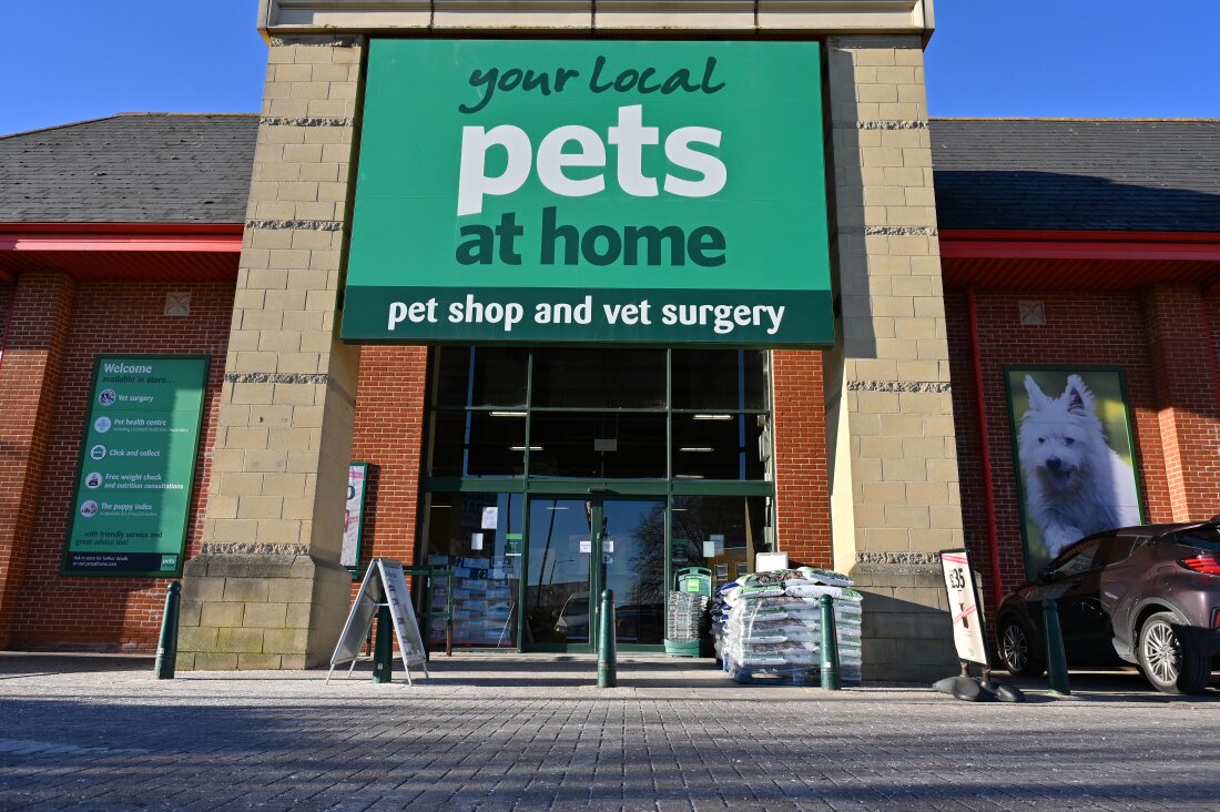 A general exterior view of a Pets At Home, pet shop and vet surgery retail store on January 18, 2024 in Southend, United Kingdom. Pets at Home has started selling dog treats made from lab-grown meat.