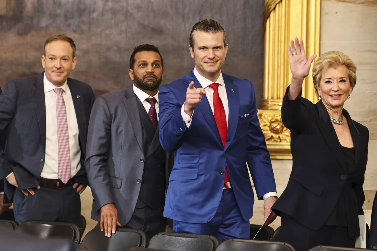 Linda McMahon appears with fellow Trump nominees (left to right) Lee Zeldin, Kash Patel and Pete Hegseth on Jan. 20, the president's second Inauguration Day.