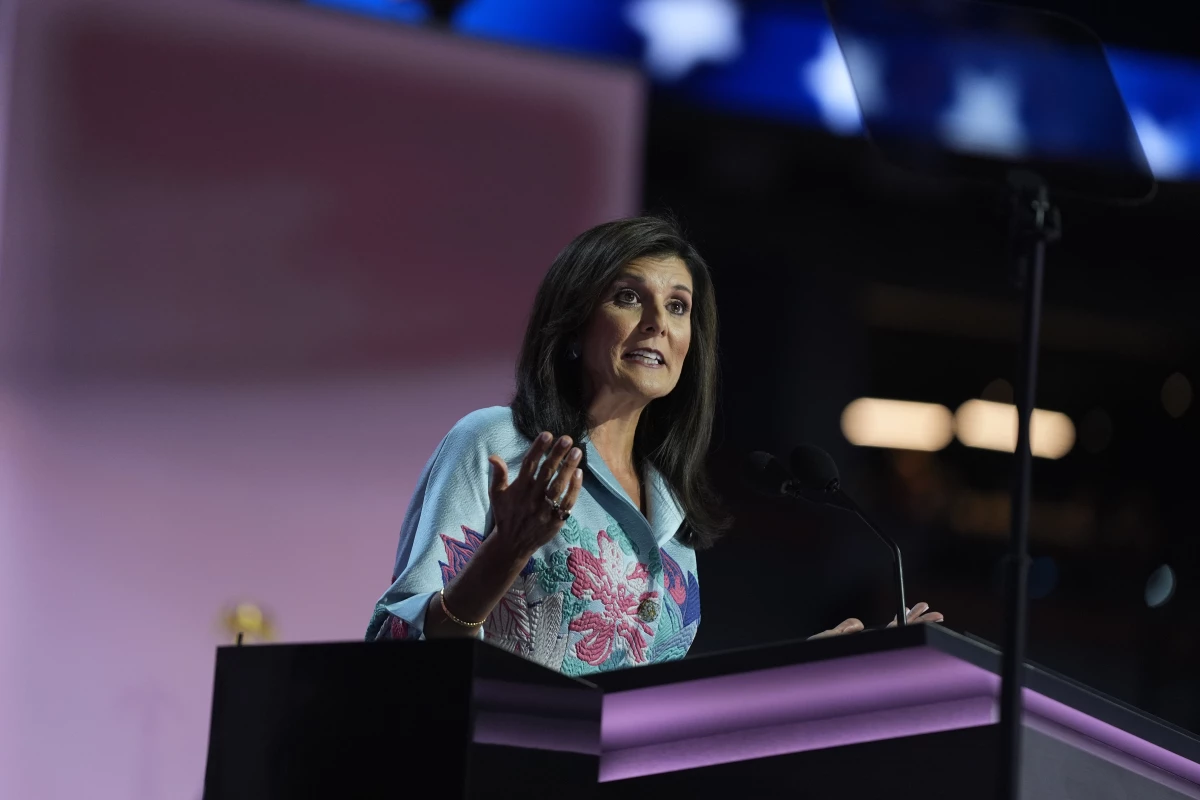 Former U.N. Ambassador Nikki Haley speaks during the second day of the Republican National Convention, July 16, in Milwaukee. Haley strongly endorsed Trump in her speech.