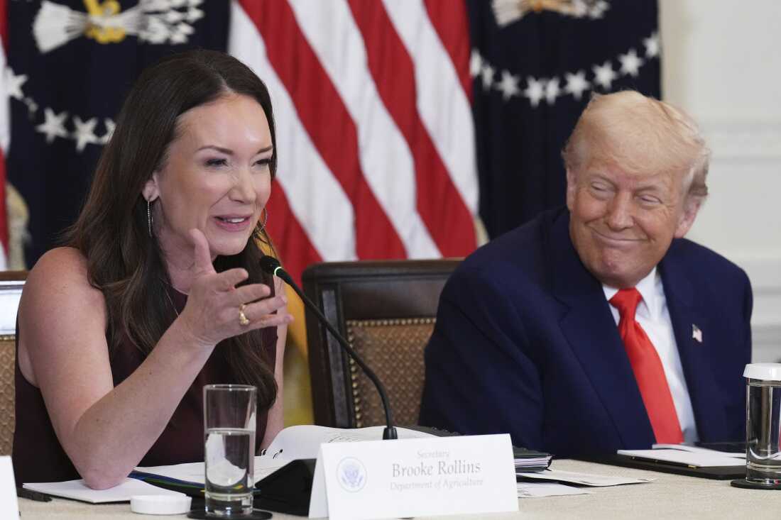 Agriculture Secretary Brooke Rollins, left, and President Trump attend a Make America Healthy Again (MAHA) Commission Event in the White House May 22.