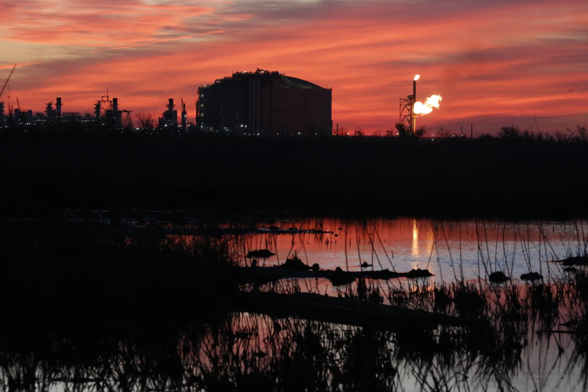 A flare burns at Venture Global LNG in Cameron, La., April 21, 2022. What would be the nation's largest export terminal for liquified natural gas won approval from a federal commission on June 27, 2024, although when the southwest Louisiana project will be completed remains unclear.