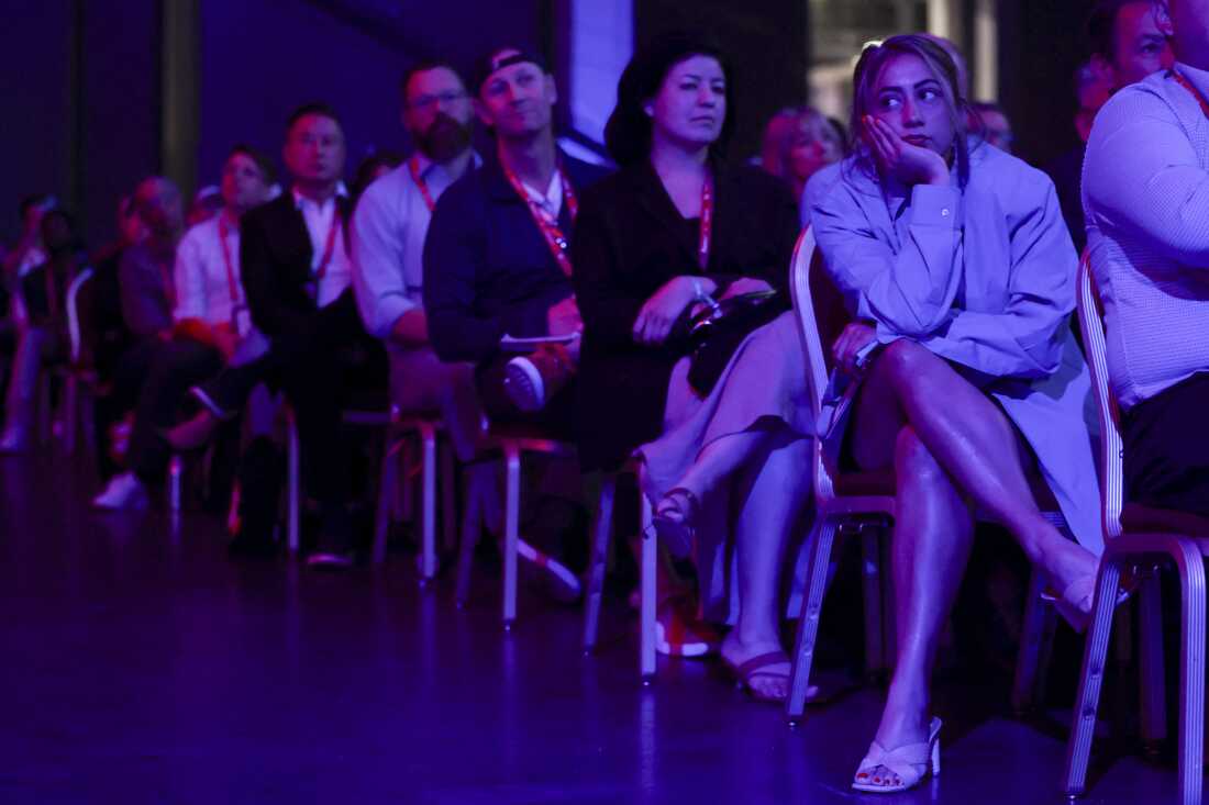 The audience listens to Donald Trump Jr. speak during The Bitcoin Conference in Las Vegas on May 27, 2025.