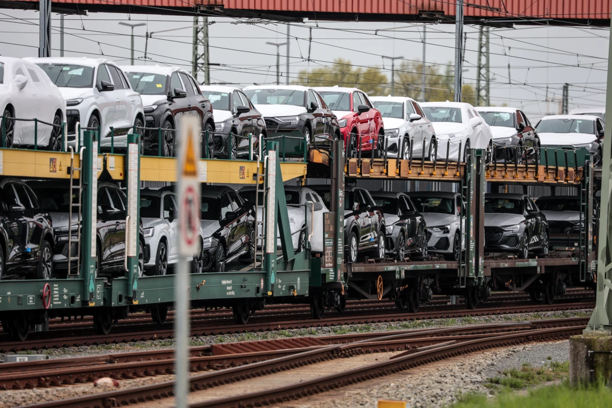 Cars of German car maker Audi destined for export wait at the automotive terminal in Bremerhaven, Germany on April 22, 2025.