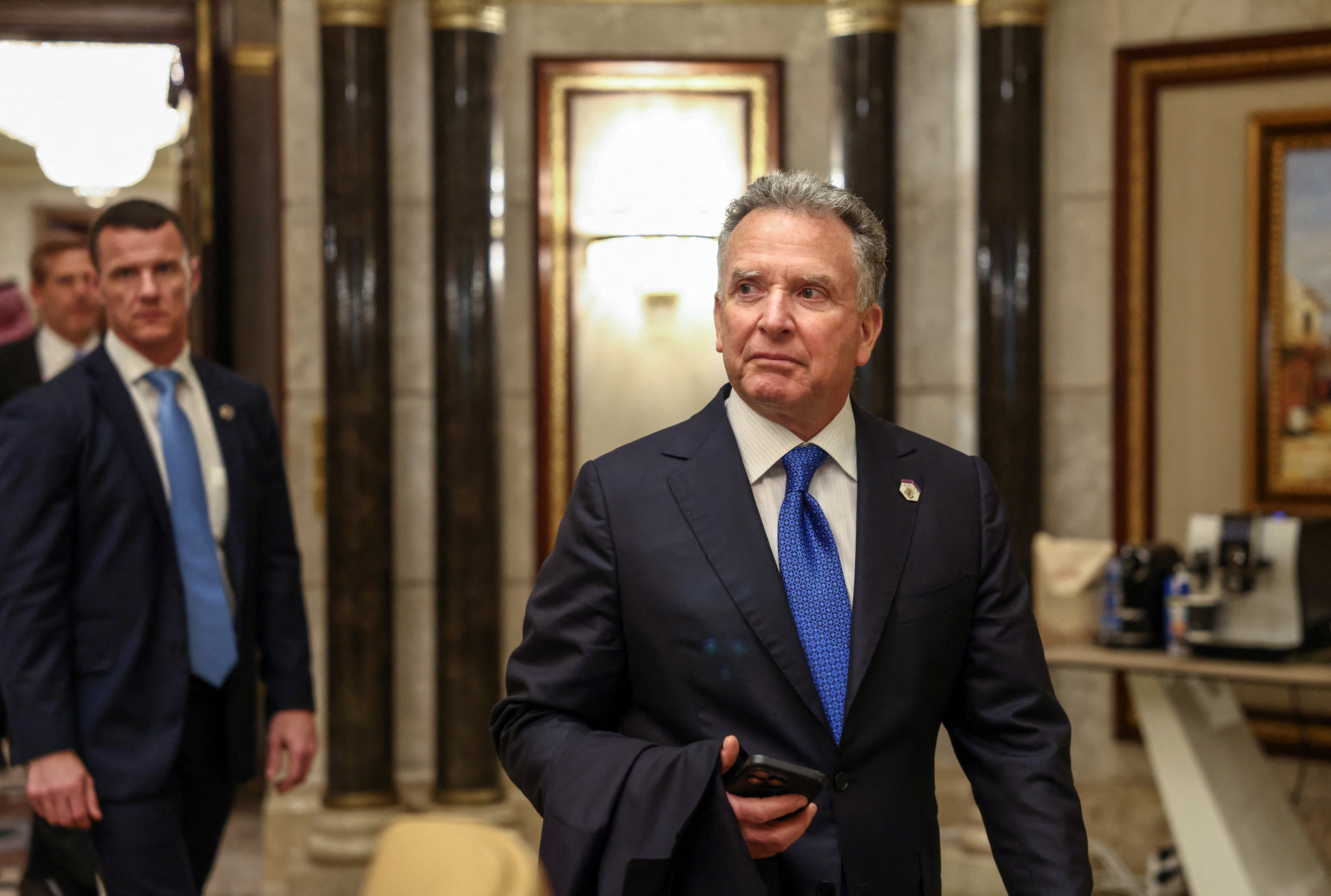 Steve Witkoff walks to an interview after meeting with Russian officials in Riyadh, Saudi Arabia, on Feb. 18, 2025.