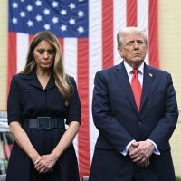 President Trump and first lady Melania Trump attend a ceremony at the National 9/11 Pentagon Memorial in Washington, DC on September 11, 2025.