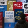 A visitor looks at an exhibition on voting rights in the U.S. at the International African American Museum in Charleston, S.C., in January.