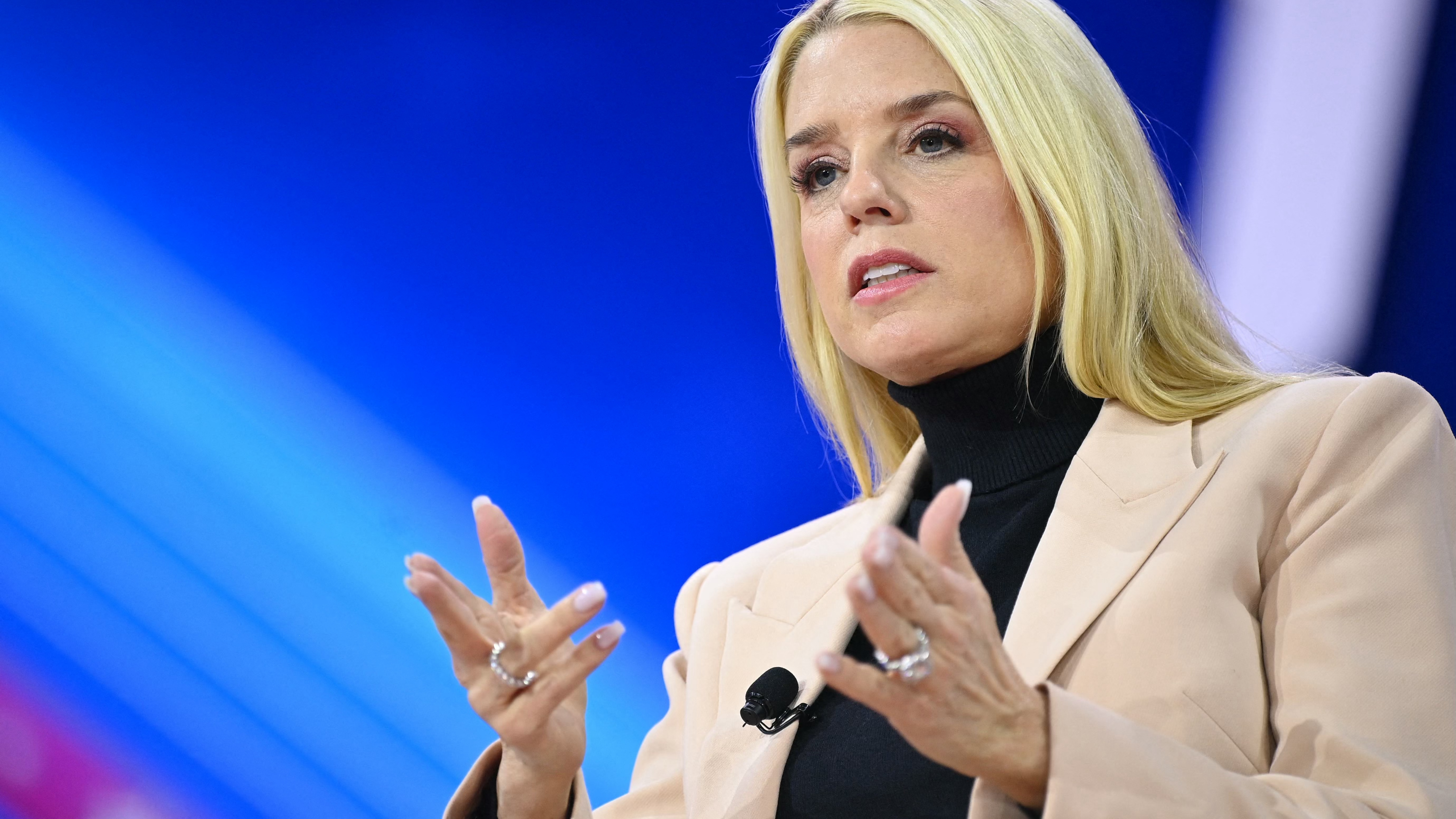 Pam Bondi speaks during the annual Conservative Political Action Conference meeting on Feb. 23, 2024, in National Harbor, Md. Bondi, the former attorney general of Florida, is President-elect Donald Trump