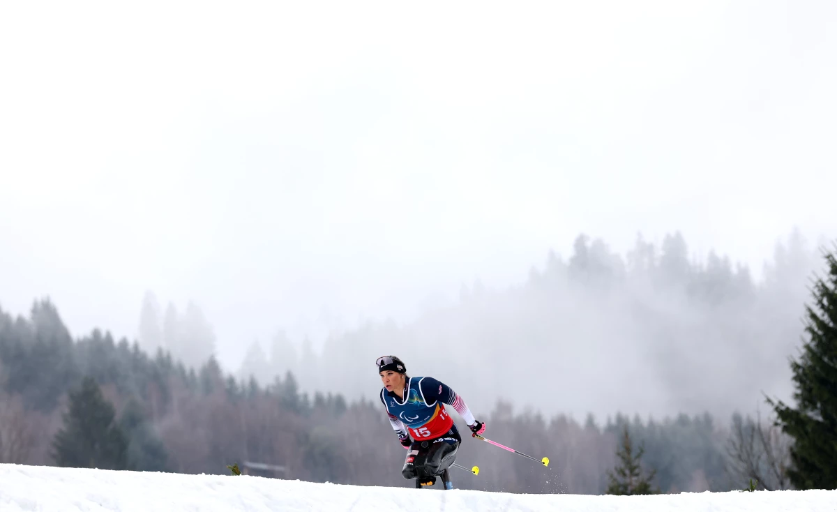 Oksana Masters competes in the para cross-country skiing 20km in Tesero, Italy, on Sunday.