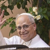 Pope Leo XIV leaves the Augustinian General House in Rome after a visit in May.
