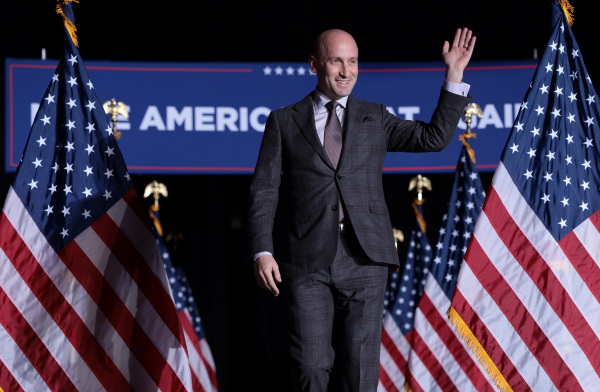 Stephen Miller, an adviser to former President Donald Trump, speaks at a campaign rally for Trump on Oct. 18 in Detroit.