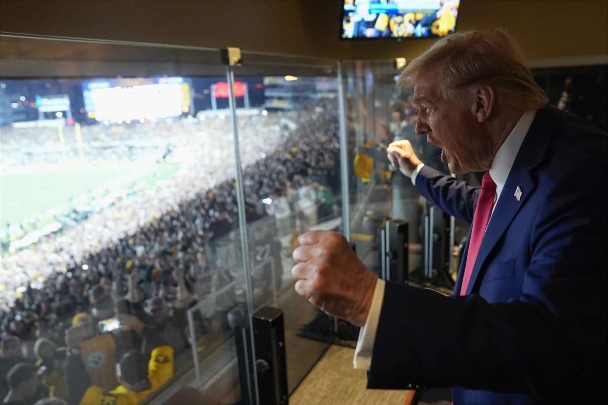 Former President Donald Trump watches the Pittsburgh Steelers play a home game against the New York Jets on Oct. 20, 2024