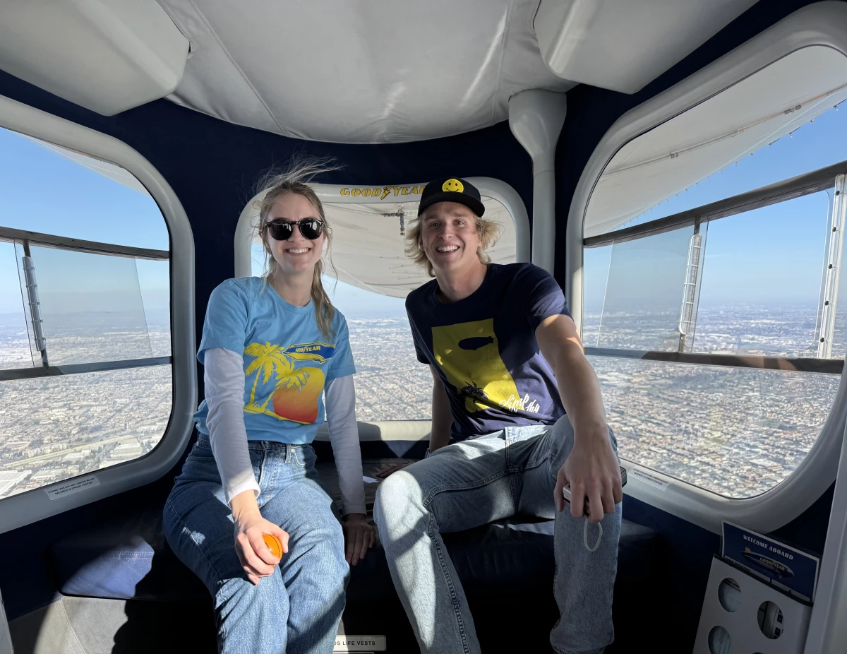 Madison Opdahl and Niklas Tostar are big blimp fans. Goodyear invited them to take a ride in response to Tostar's many blimp-related posts on social media.