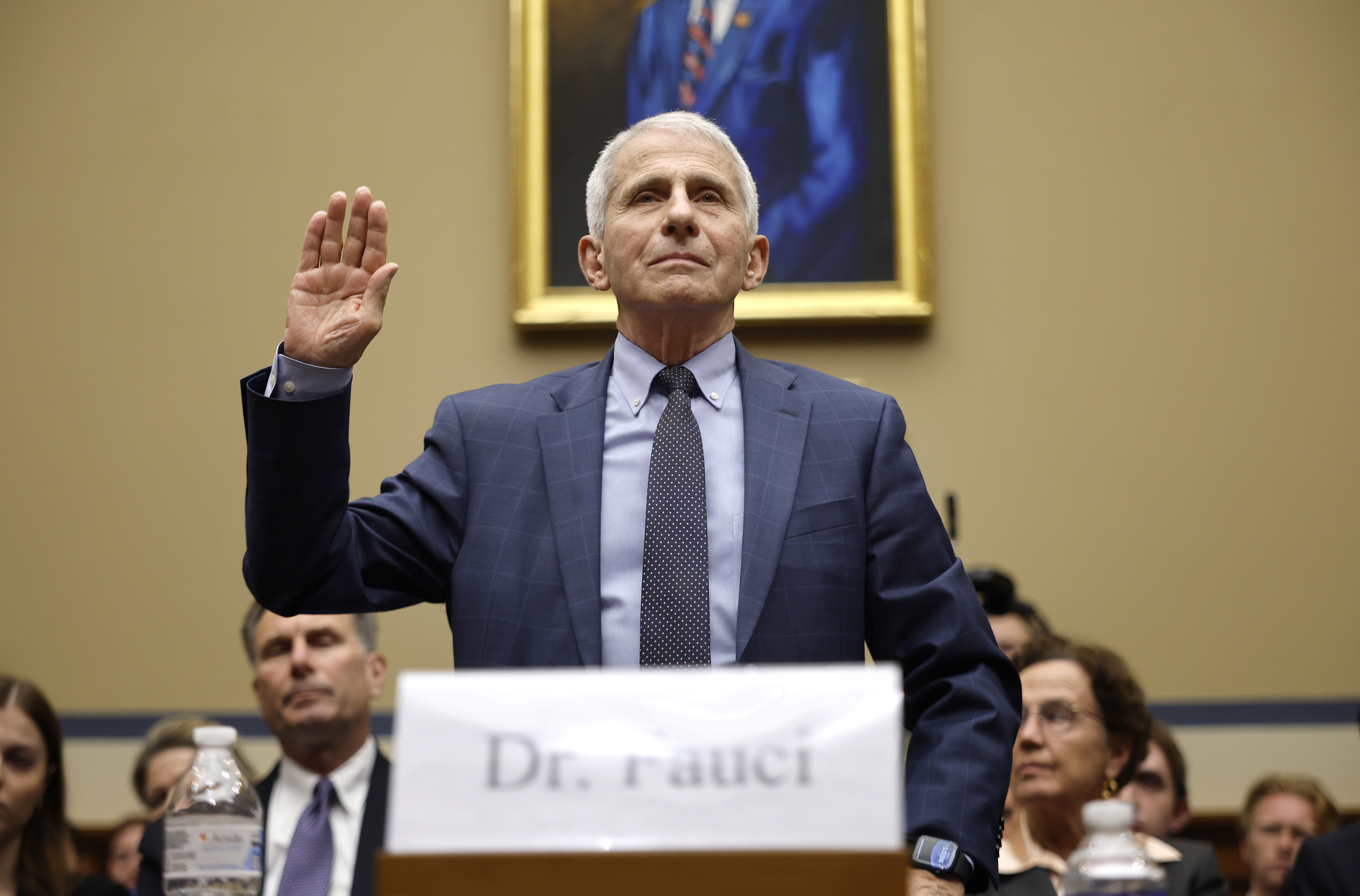Dr. Anthony Fauci, former Director of the National Institute of Allergy and Infectious Diseases, is sworn-in before testifying before the House Oversight and Accountability Committee Select Subcommittee on the Coronavirus Pandemic at the Rayburn House Office Building on June 03, 2024 in Washington, DC. The Subcommittee is holding a hearing on the findings from a fifteen month Republican-led probe of former Director of the National Institute of Allergy and Infectious Diseases Dr. Anthony Fauci and the COVID-19 pandemic