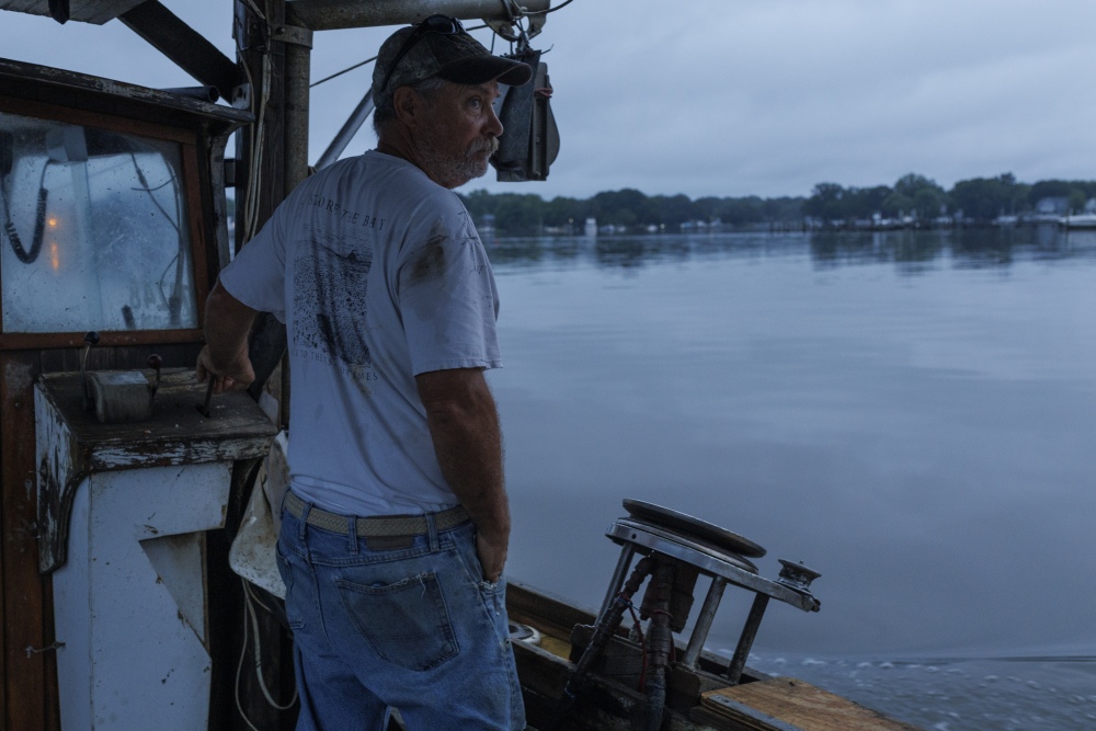 Bill Scerbo, a commercial crabber, works his traps early one recent Saturday, in Shady Side, Md.