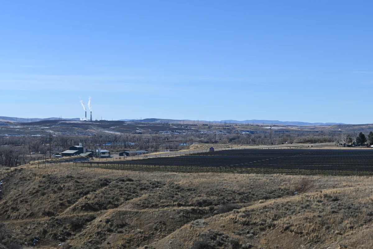 Craig Station, a coal-fired power plant, near Craig, Colorado, in November 2024. Signs of an energy transition in the area are already visible, with solar installations in the foreground.