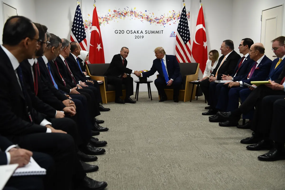 President Donald Trump meets with Turkish President Recep Tayyip Erdogan during the G20 Summit in Osaka on June 29, 2019.