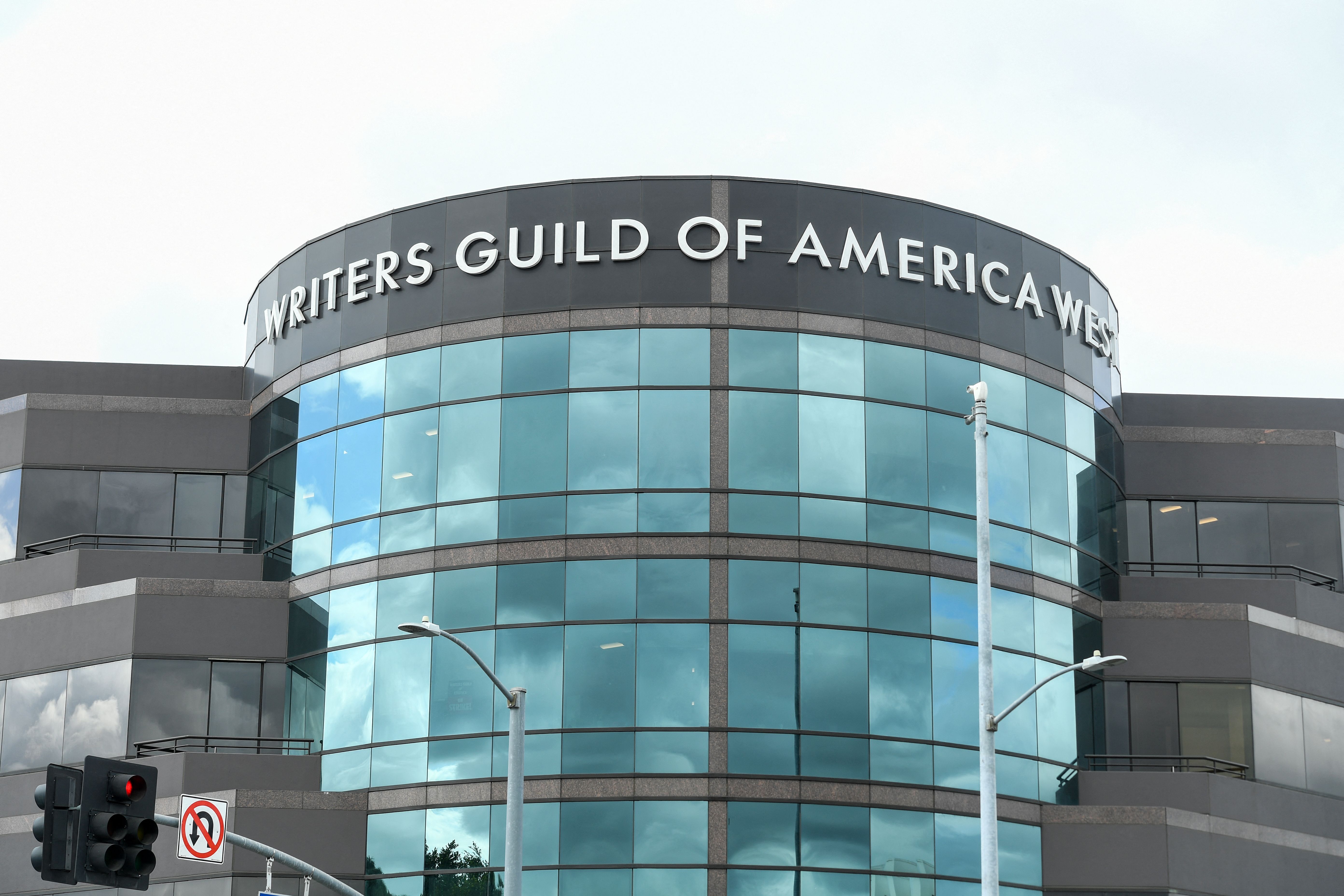 The Writers Guild of America West building in Los Angeles on May 2, 2023.