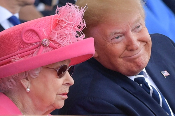 President Trump sits with Queen Elizabeth II during an event to commemorate the 75th anniversary of the D-Day landings, in Portsmouth, southern England, on June 5, 2019.