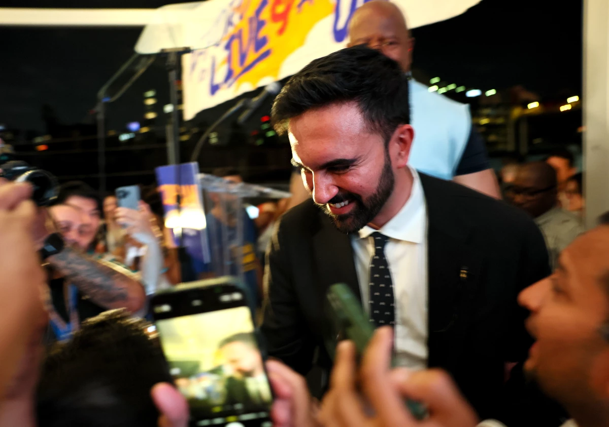 New York City mayoral candidate Zohran Mamdani greets supporters during a primary election night gathering in New York on June 24, 2025.