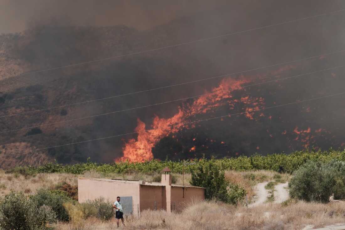 A wildfire rages in Alfajir, near Almeria in southeastern Spain, Friday.