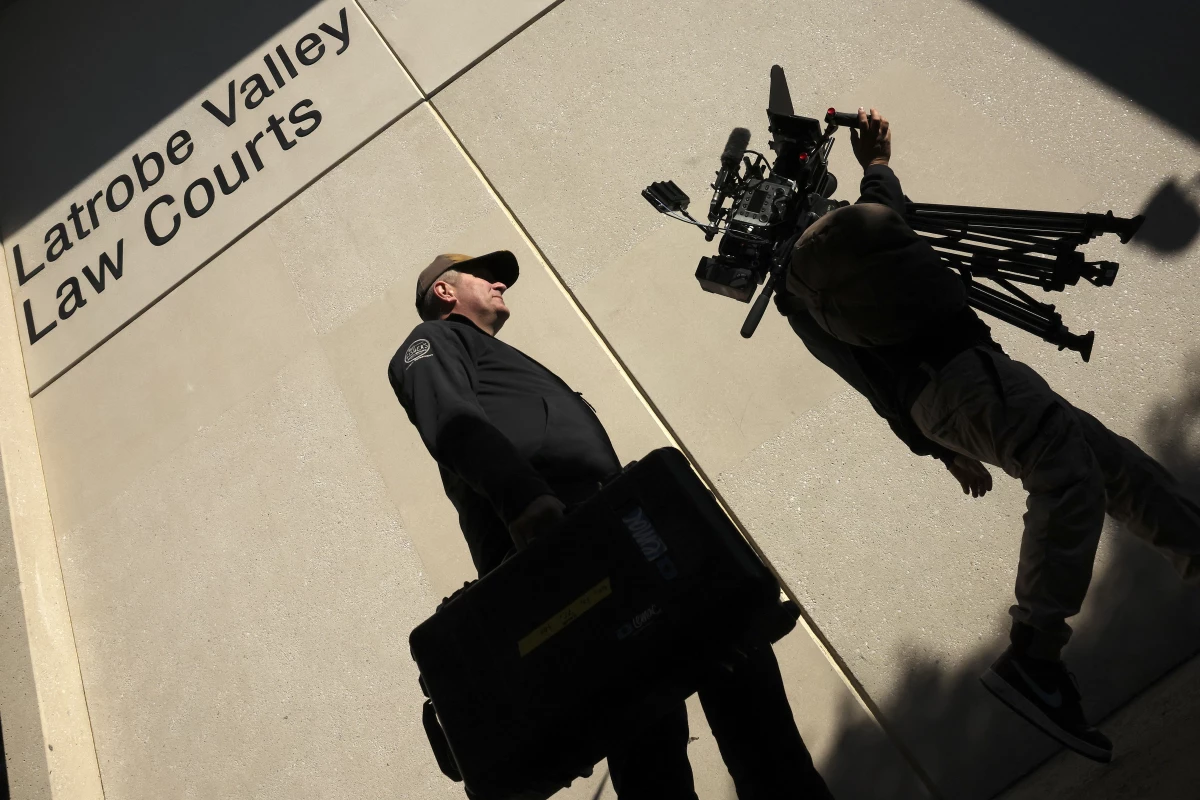Media crews assemble outside Latrobe Valley Magistrates' Court in May.