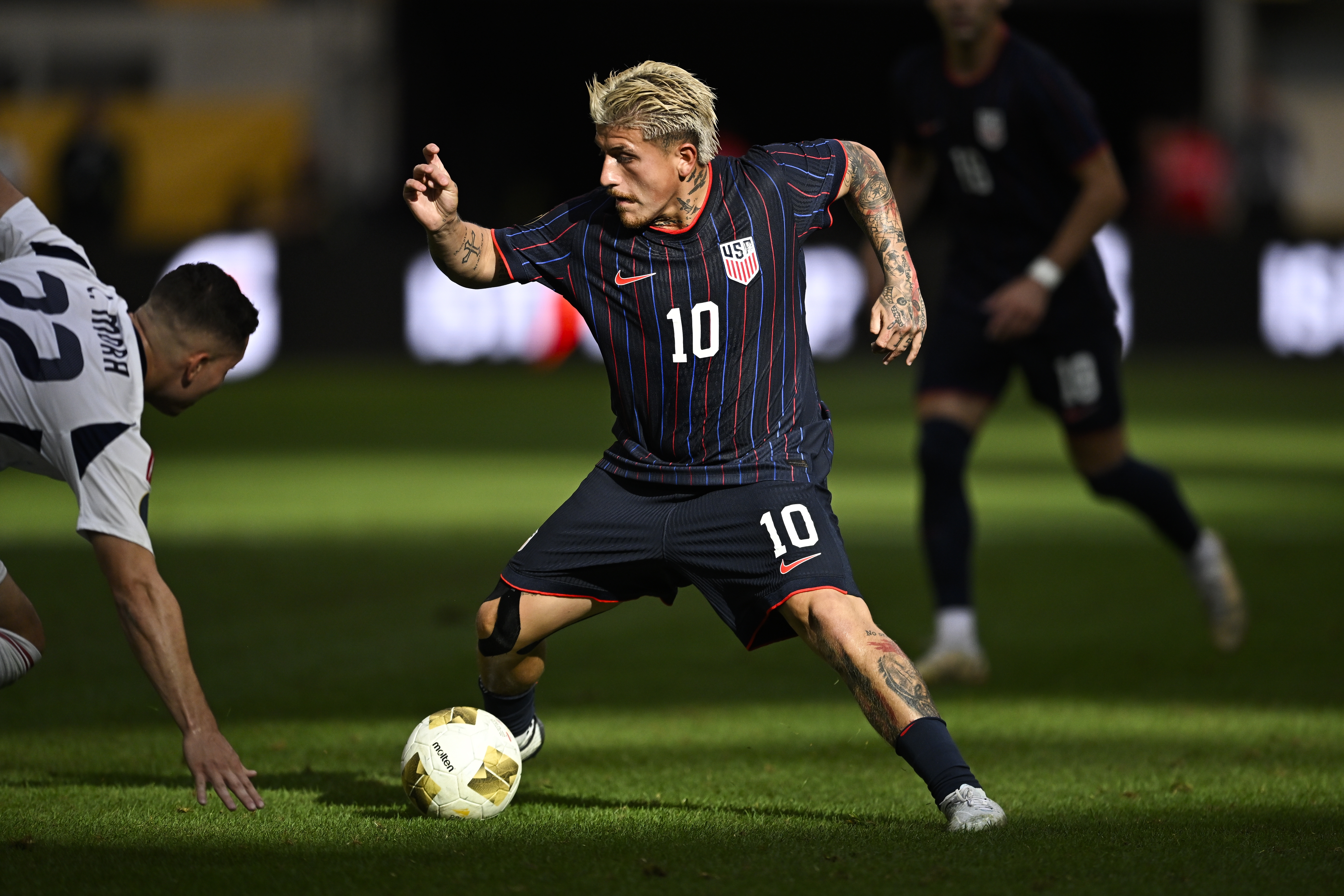 Diego Luna, #10, of the United States dribbles the ball in the first half of the Gold Cup 2025 Quarterfinals match against Costa Rica on June 29 in Minneapolis. Luna had a standout tournament and improved his chances to make the U.S. roster for next year