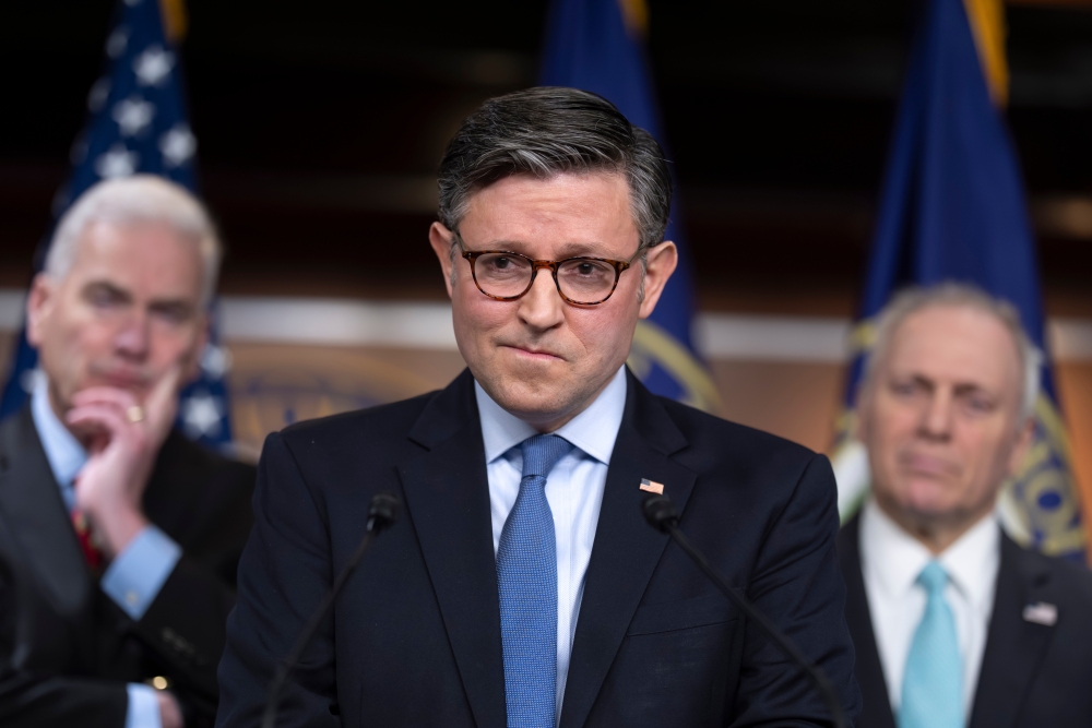 Speaker of the House Mike Johnson, R-La., meets with reporters at the Capitol on Tuesday as Republicans confront internal divisions over how to to address growing health care costs. (AP)