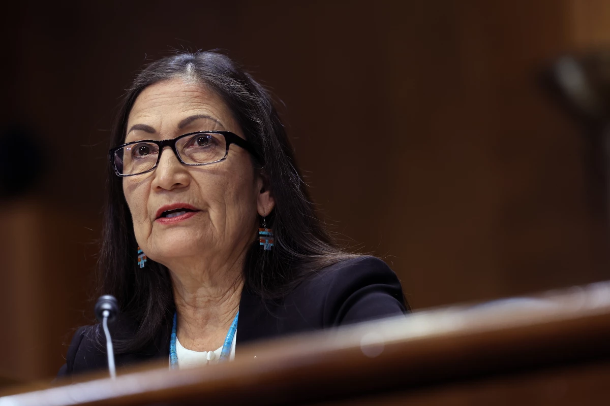 U.S. Interior Secretary Deb Haaland testifies during a Senate Energy and Natural Resources hearing in May.