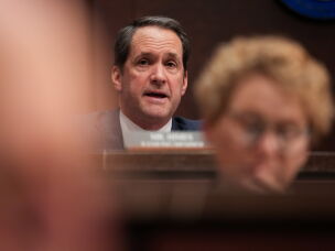 Rep. Jim Himes, D-Conn., speaks during a House Select Intelligence Committee hearing on March 19, 2026. Himes says he expects President Trump to allege fraud in this year's midterms in order to justify election interference.