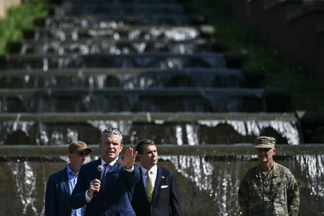 US Secretary of Defense Pete Hegseth speaks as he hosts a "DC Safe and Beautiful Task Force" ceremony with the National Guard at Meridian Hill Park in Washington, DC, on July 2, 2026.