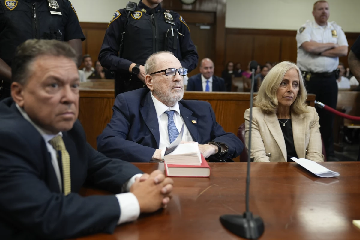 Harvey Weinstein (center) appears in criminal court in New York on Wednesday.