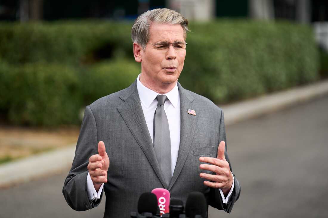 Treasury Secretary Scott Bessent speaks to members of the media outside the White House in Washington, Thursday, Aug. 20, 2026.
