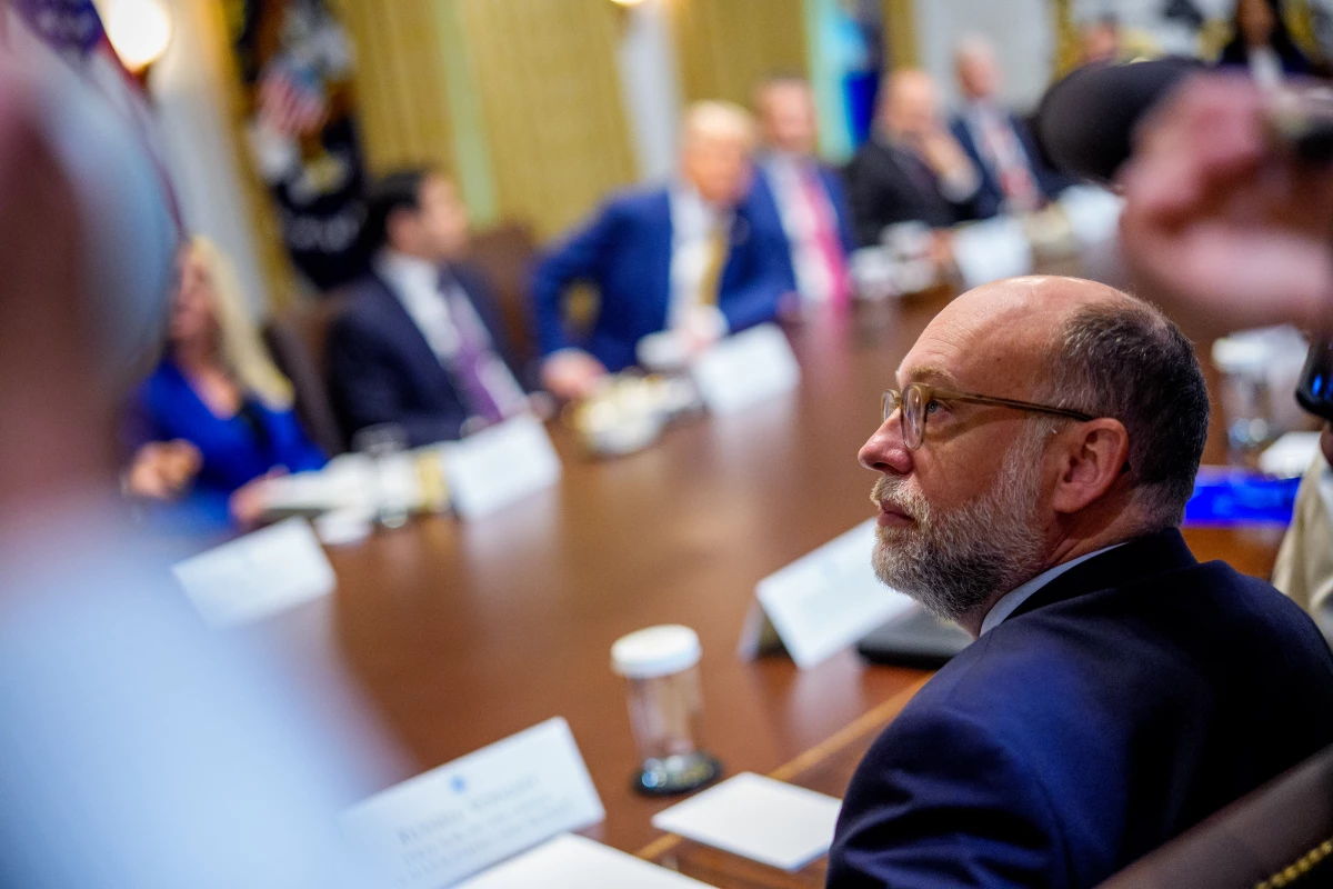 Office of Management and Budget Director Russell Vought attends a Cabinet meeting with President Trump at the White House on July 8.