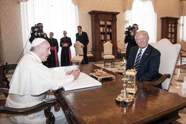U.S. President Donald Trump and First Lady Melania Trump meet Pope Francis, on May 22, 2017 in Vatican City, Vatican.