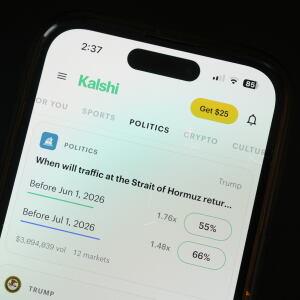 The prediction market app Kalshi is displayed on a mobile phone Thursday, April 16, 2026, in Chicago.