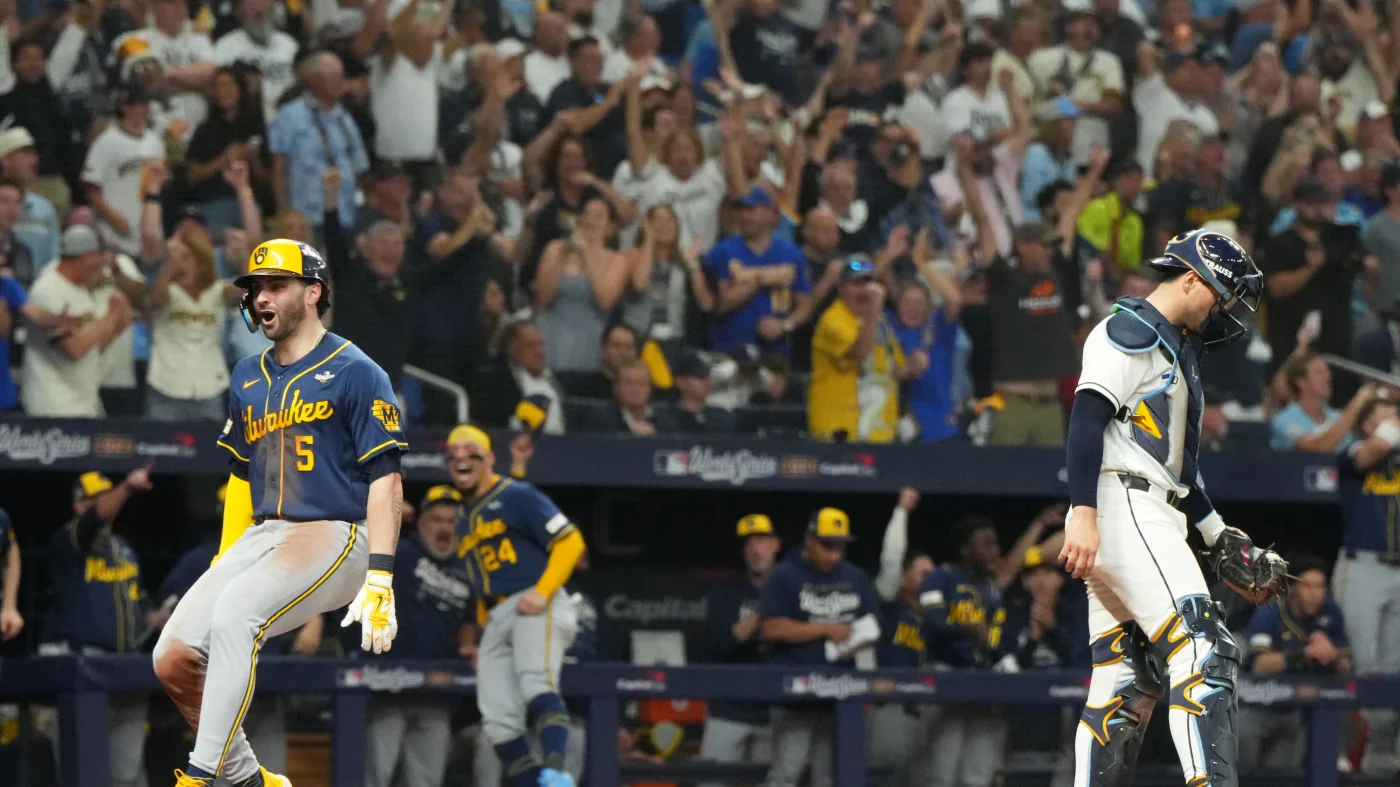 Brewers rout the Rays 10-1 to move within a win of their first World Series title