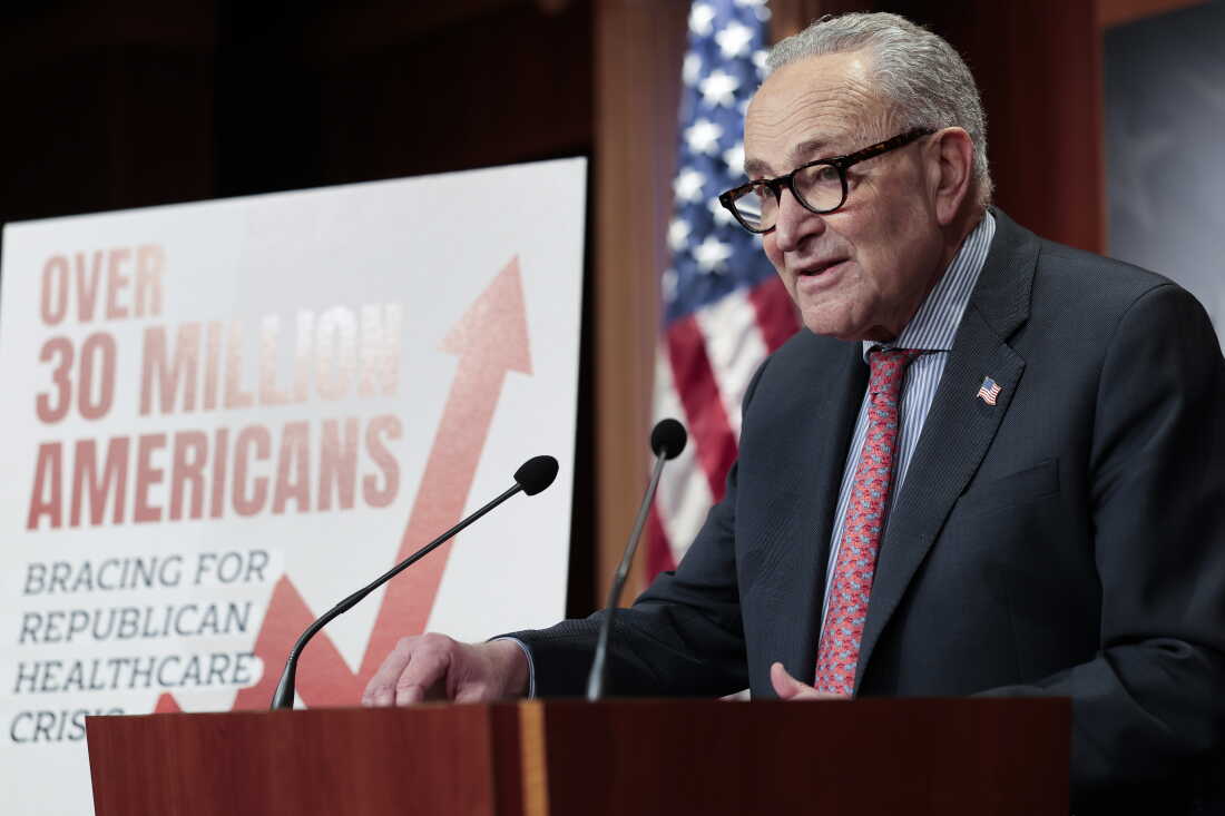 Senate Minority Leader Charles Schumer, D-N.Y., speaks during a news conference following a vote on healthcare premiums at the Capitol on Dec. 11. Senate Democrats were unable to garner enough support to advance legislation to extend enhanced ACA subsidies for three years.