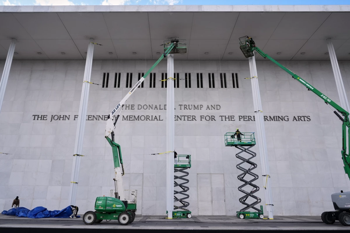 New signage, The Donald J. Trump and The John F. Kennedy Memorial Center for the Performing Arts, is unveiled on Friday in Washington, D.C.