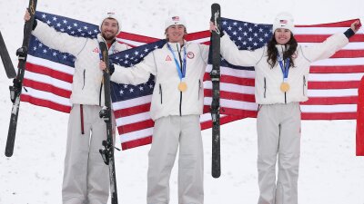 LIVIGNO, ITALY - FEBRUARY 20: Gold medalist Alex Ferreira of Team United States celebrates after the Men's Freeski Halfpipe Final on day fourteen of the Milano Cortina 2026 Winter Olympic games at Livigno Snow Park on February 20, 2026 in Livigno, Italy.