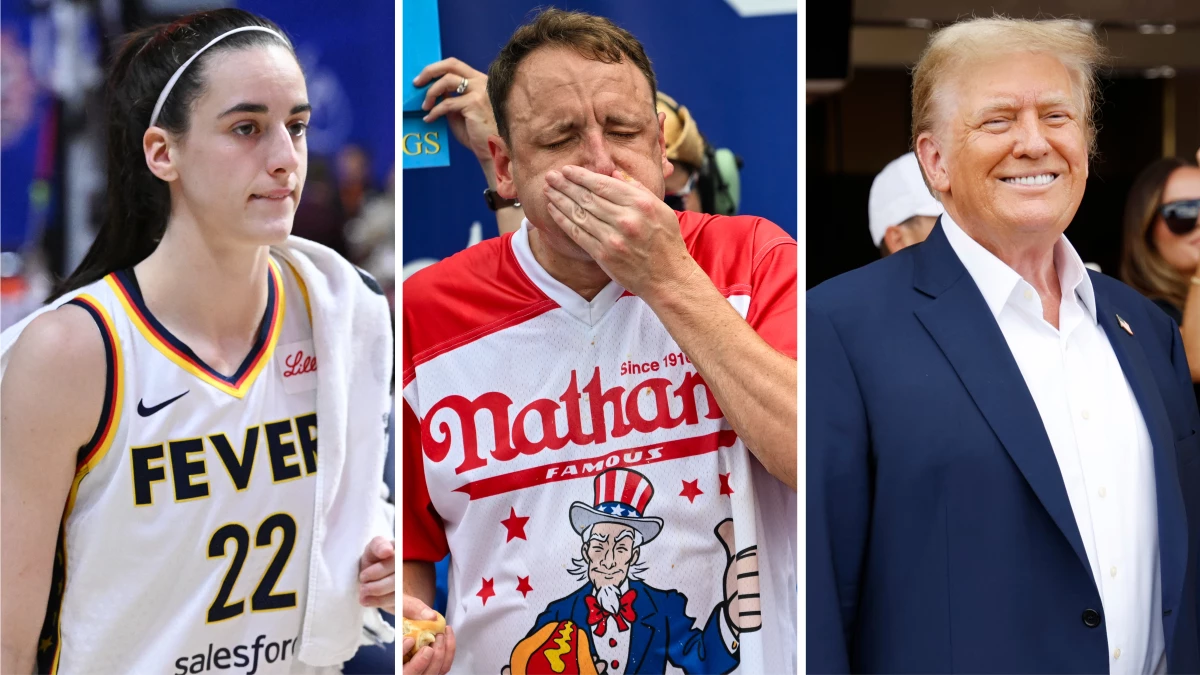 From left: Caitlin Clark, Joey Chestnut and Donald Trump