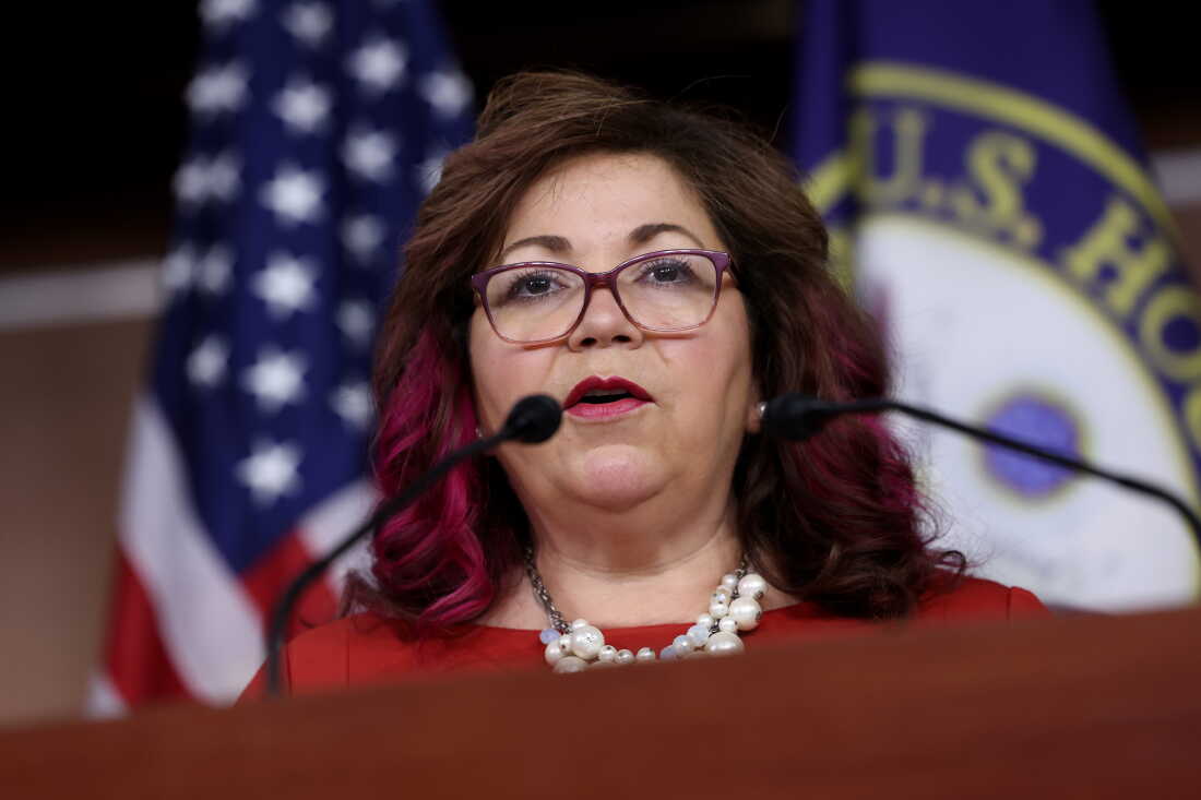 Rep. Linda Sanchez, D-Calif., chairs BOLD Pac. She says content creators can help bridge a gap for her party. Above, Sanchez speaks on immigration at the U.S. Capitol on May 10, 2023.