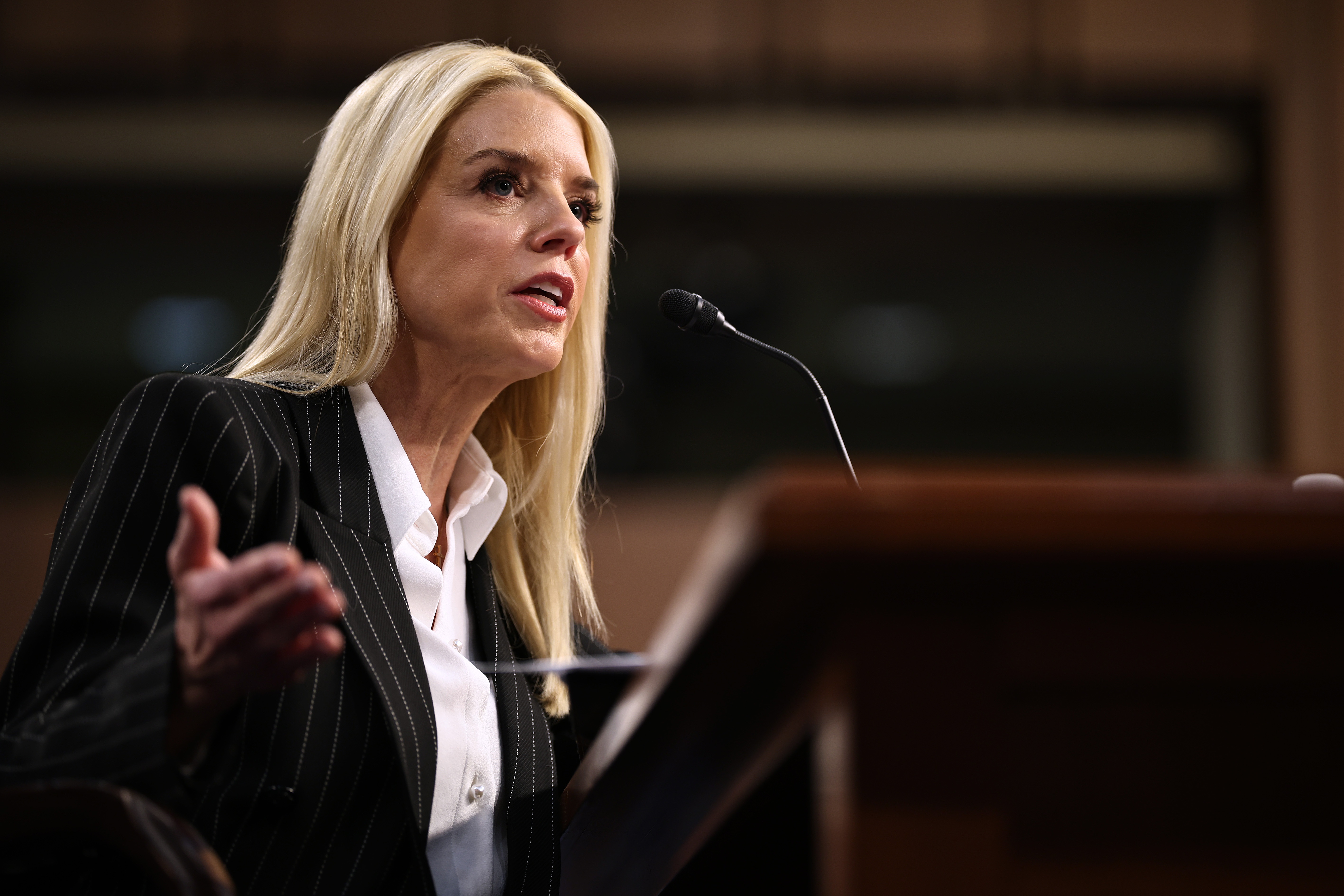 Pam Bondi testifies before the Senate Judiciary Committee during her confirmation hearing to be the next U.S. attorney general on Jan. 15.