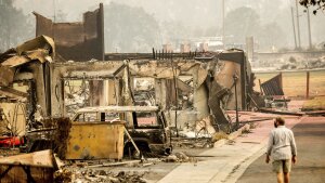 Homes destroyed by a 2020 wildfire in Talent, Ore.