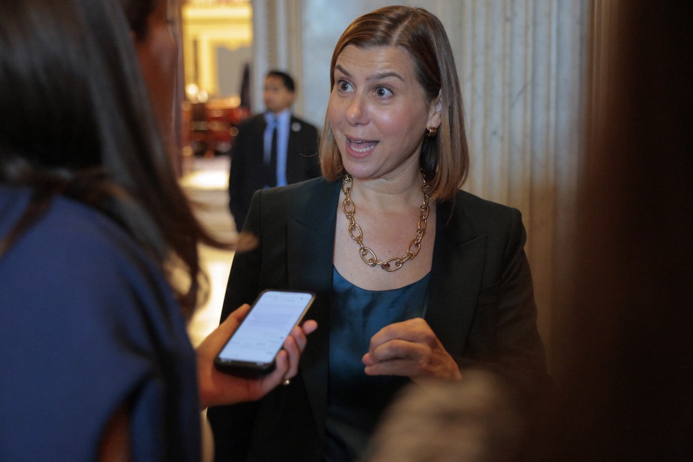 Sen. Elissa Slotkin, D-Mich., speaks to a reporter following a vote at the U.S. Capitol on Aug. 1, 2025. (Getty Images)